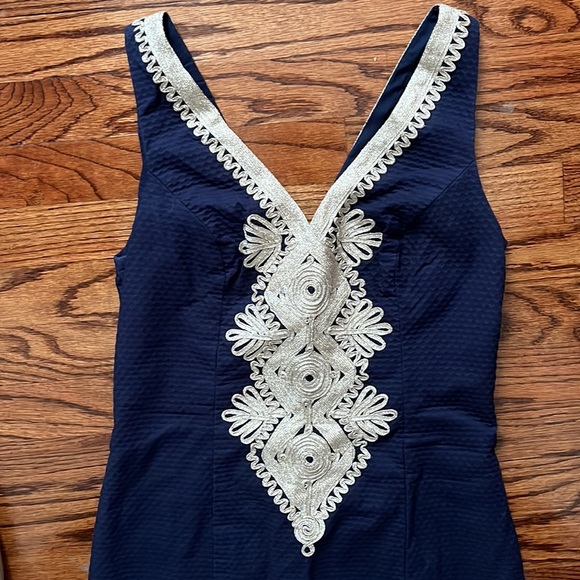 Lilly Pulitzer navy blue dress with gold appliqué - Picture 2 of 3
